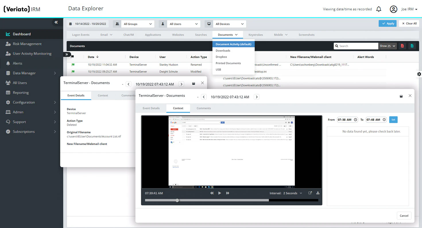 screenshot of Veriato Workforce Behavior Analytics